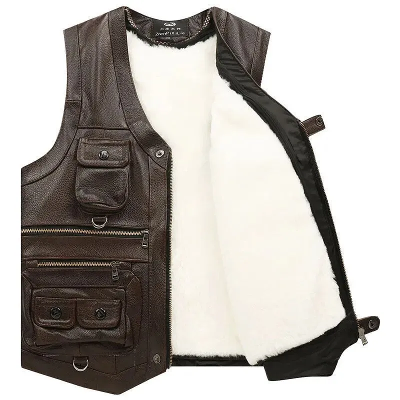 Sleeveless Casual Leather Adventurer Vest