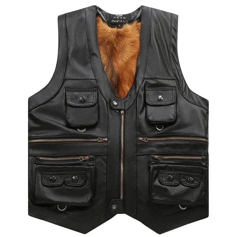 Sleeveless Casual Leather Adventurer Vest