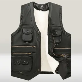 Sleeveless Casual Leather Adventurer Vest