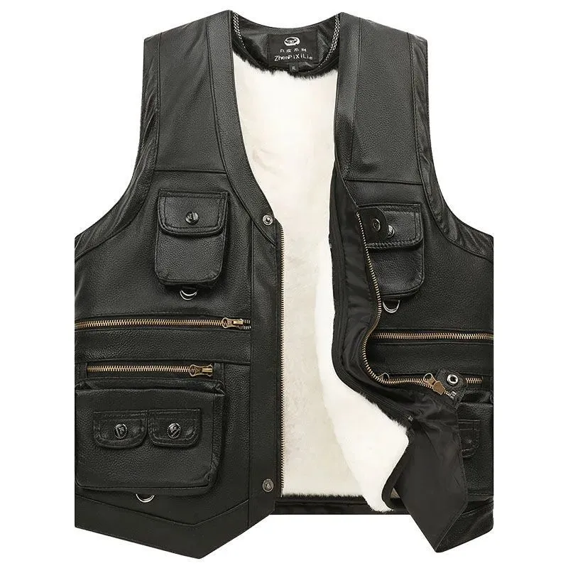 Sleeveless Casual Leather Adventurer Vest