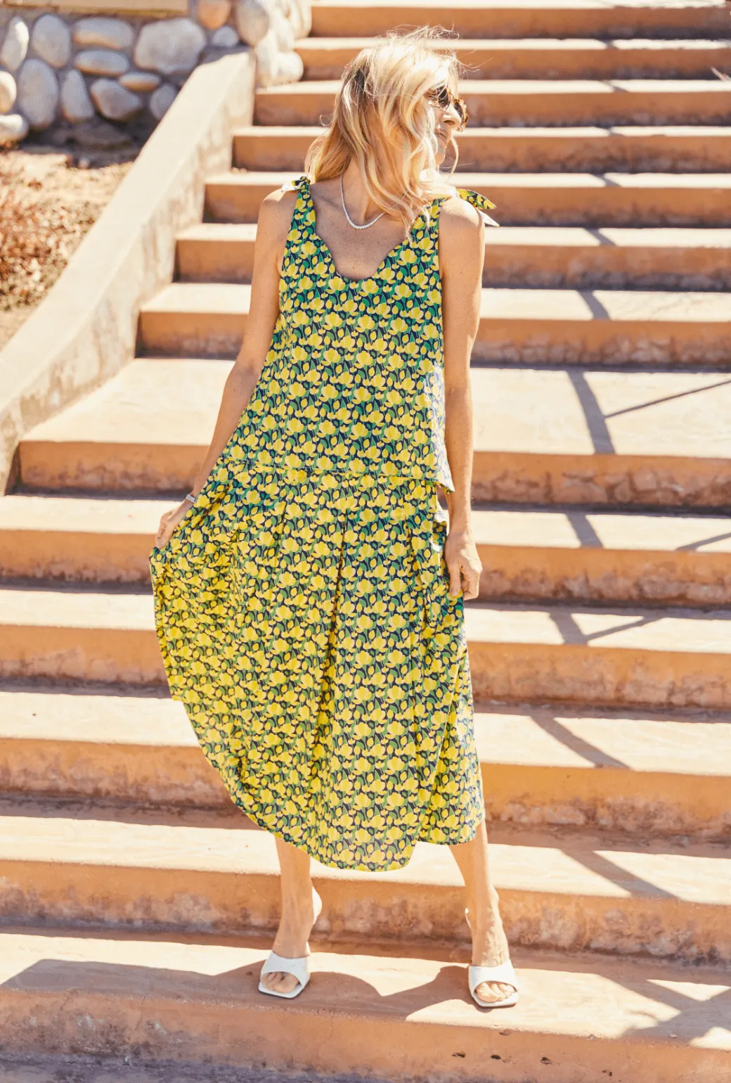 Smocked Waist MIDI Skirt - Yellow Tulip