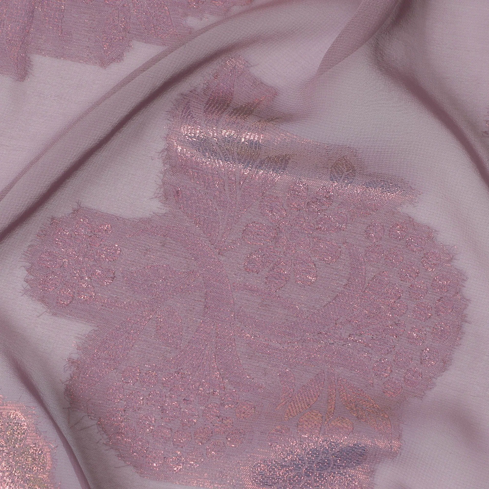 Soft Lavender Shimmer Floral Synthetic Chiffon Fabric - 110cm Width, Luxurious Feel, Perfect for Elegant Garments-D18411