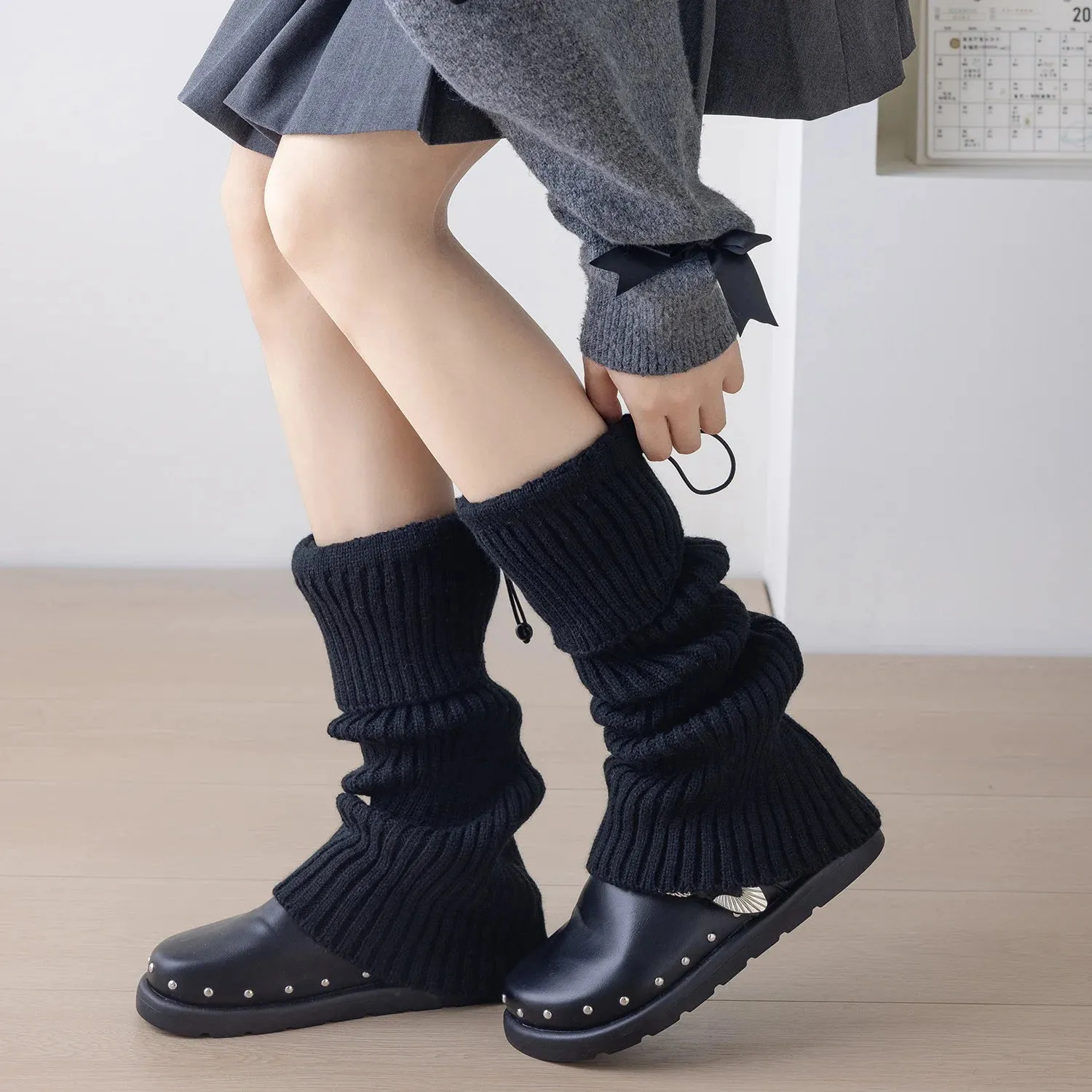 Sohiwoo Elastic Drawstring Knitted Leg Socks Winter Warm Jk Leggings Stockings Korea Women Y2K Pile Socks Korea Women Calf Socks