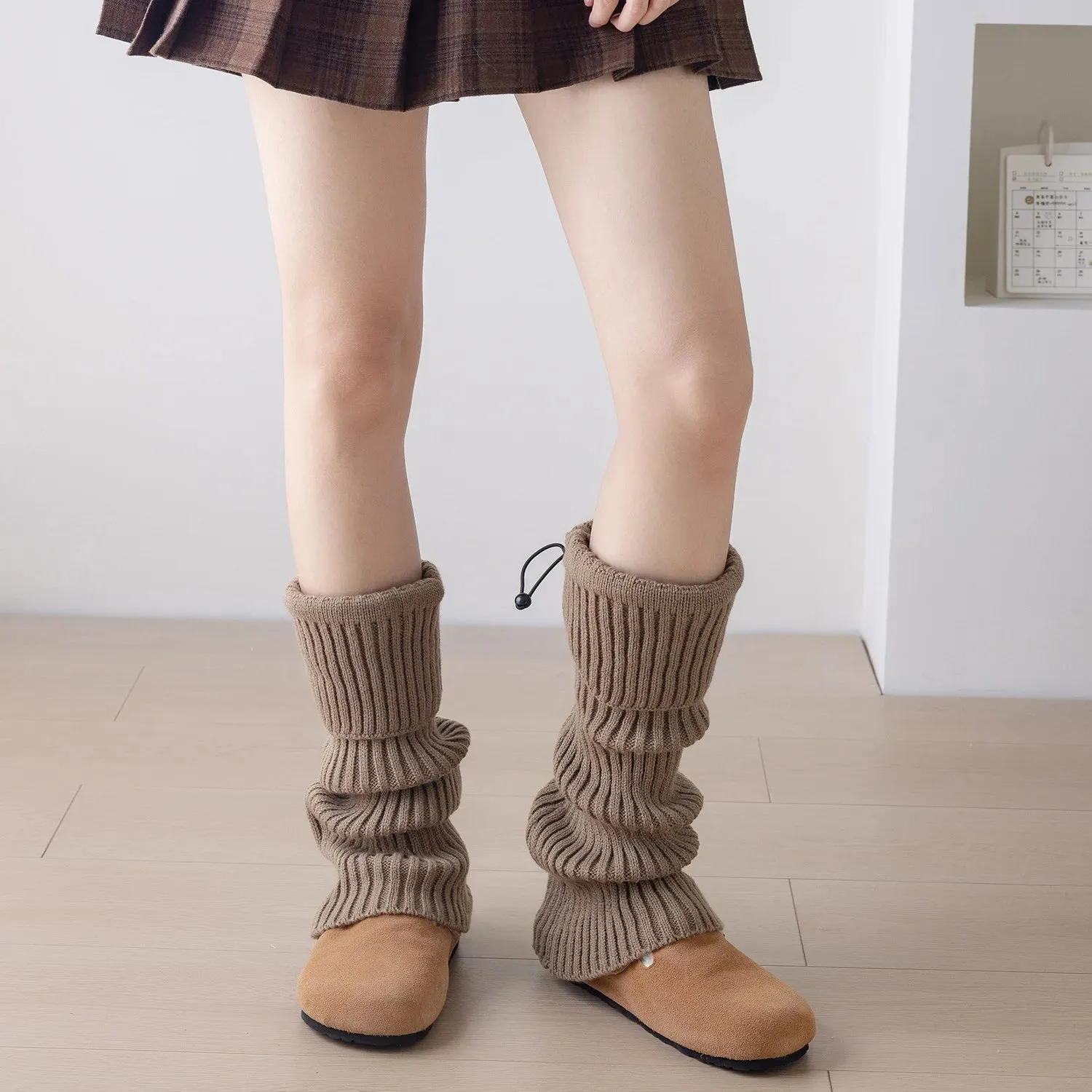 Sohiwoo Elastic Drawstring Knitted Leg Socks Winter Warm Jk Leggings Stockings Korea Women Y2K Pile Socks Korea Women Calf Socks