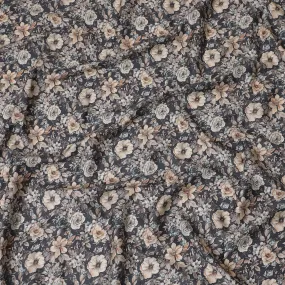 Sophisticated Charcoal Cotton Satin Fabric with Neutral Floral Print, 110 cm Wide-D19196