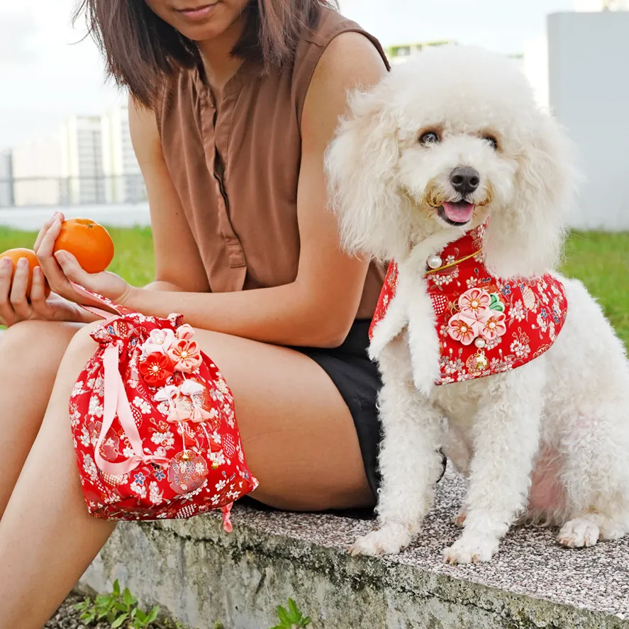 Spring Imperial CNY Cape with White Fur Trimmings