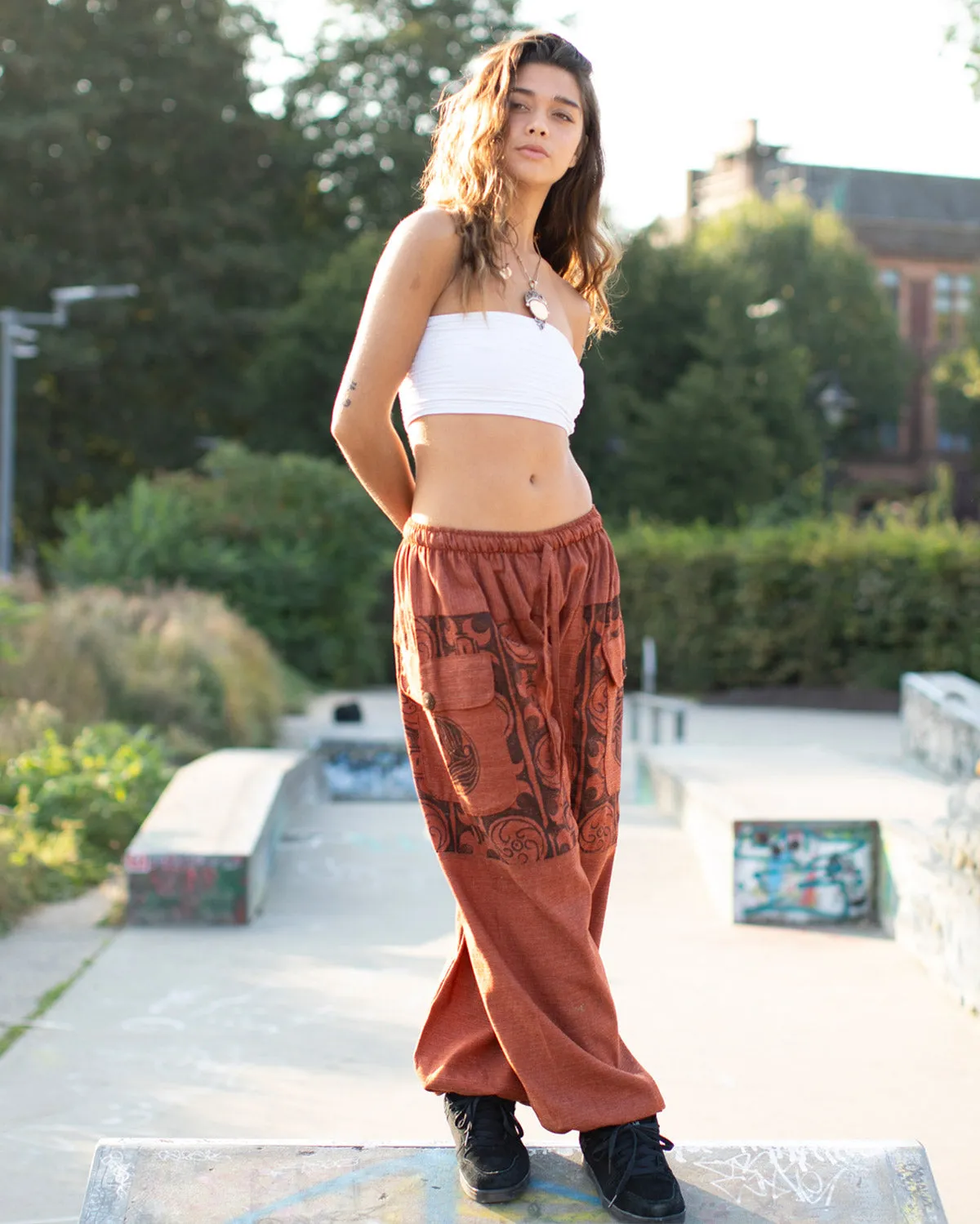 Tribal Print Parachute Harem Pants Orange