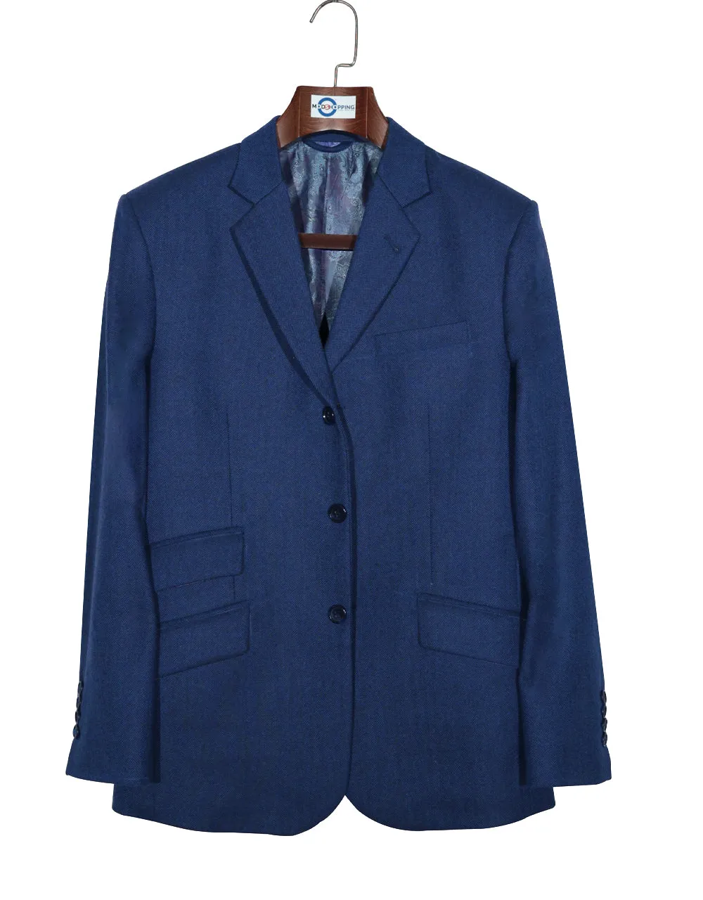 Tweed Jacket - Blue Herringbone Tweed Blazer