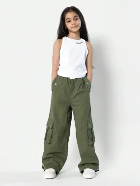 Tween Girls Ribbed Tank Top With Cargo Jogger 2 Piece Set