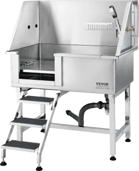 Vevor 38" Dog Grooming Tub Stainless Steel 220 Lbs. Capacity with Left Door and Stairs New