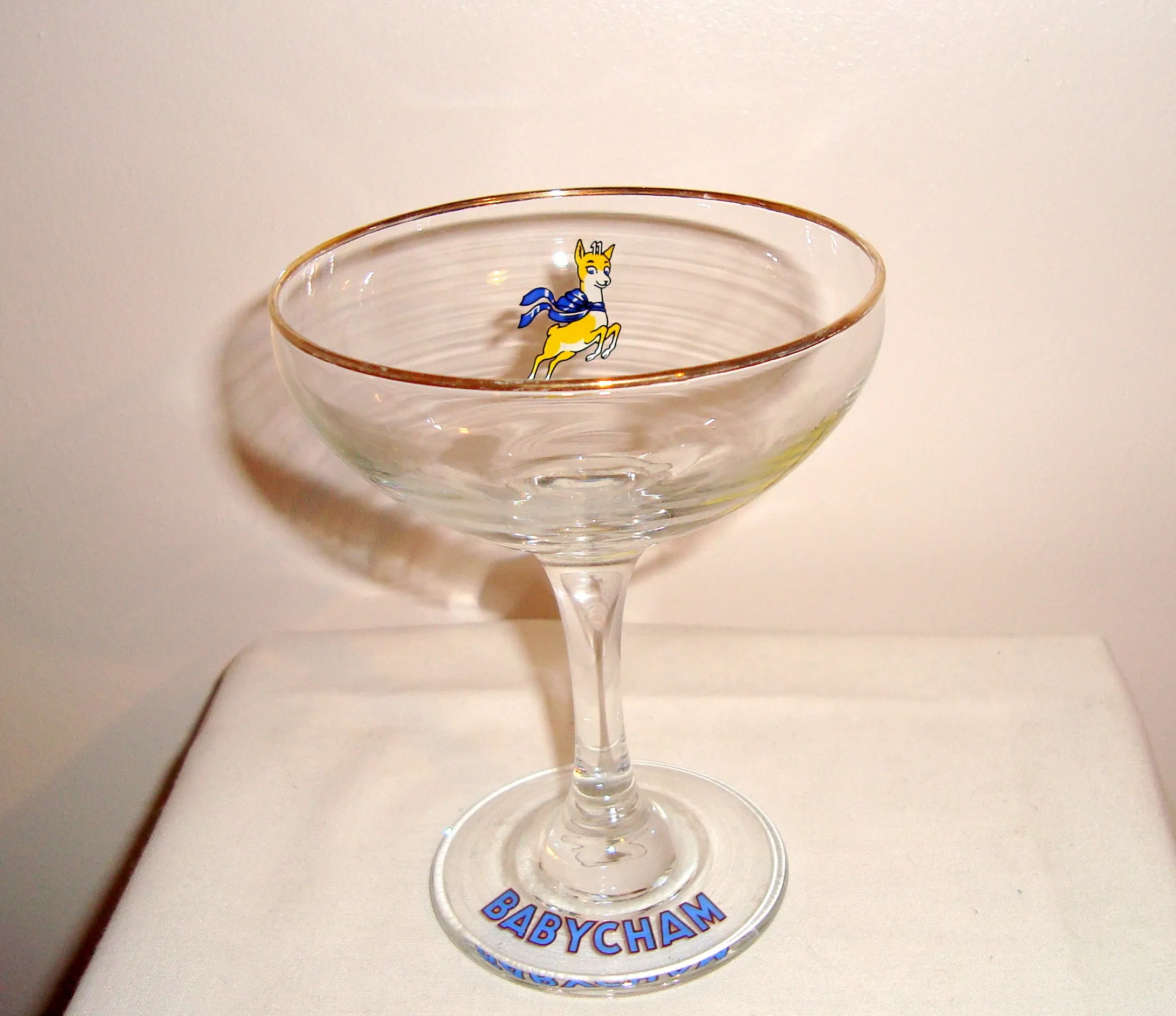 Vintage 1970s Babycham Glass Prancing Deer Logo