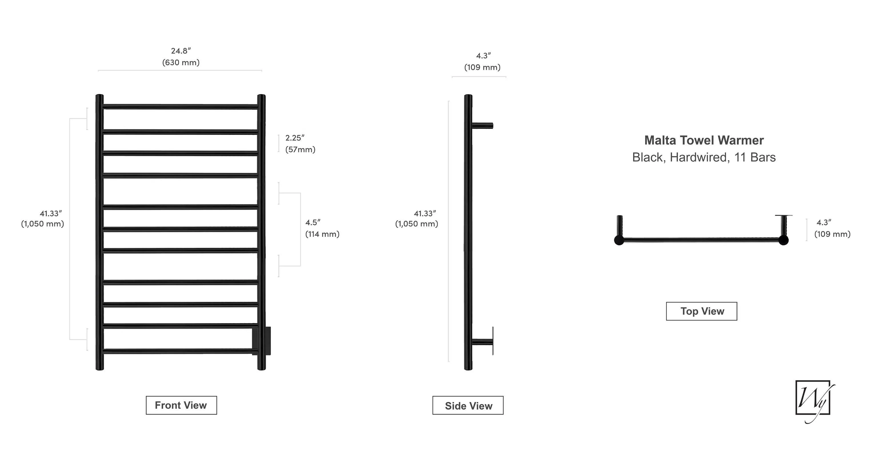 WarmlyYours Malta TWS4-MLT11KH Wall Mounted Hardwired Towel Warmer- 24.8"w x 41.33"h