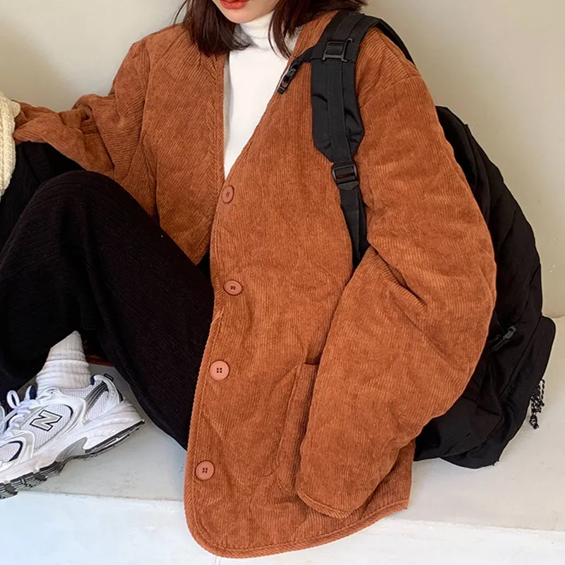 Winter Coat for Women, Warm Winter Outwear, Corduroy White Coat