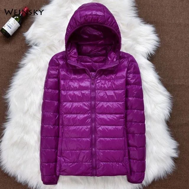 Winter Women Ultralight Thin Down Jacket White Duck Down Hooded Jackets Long Sleeve Warm Parka Portable Outwear