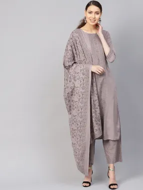 Women Grey Printed Kurta With Trousers & Dupatta