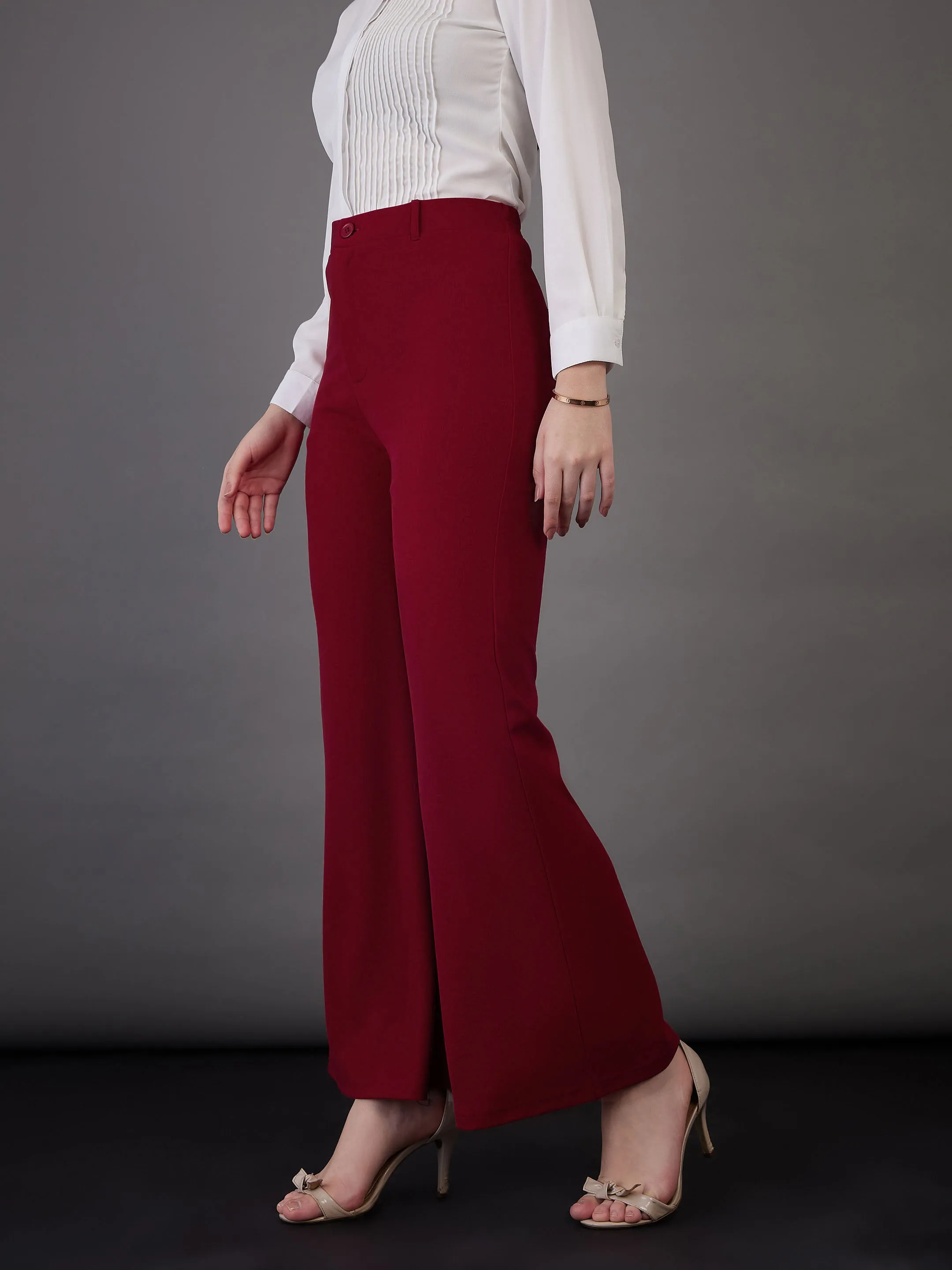 Women Red Knitted Bell Bottom Pants