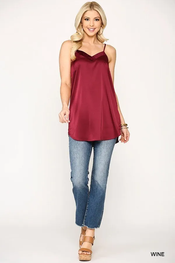 Women's Velvet Mixed Adjustable Strap Round Hem Camisole