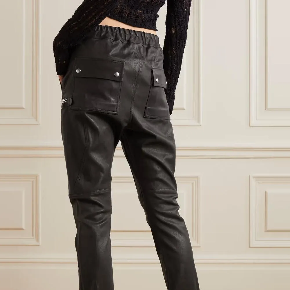 Women's Zipper Styled Black Leather Pants