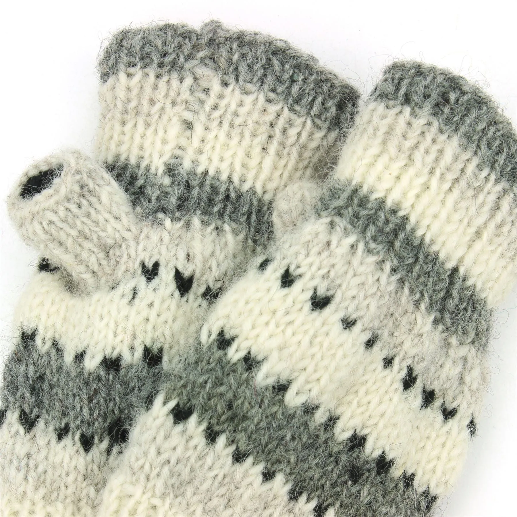 Wool Knit Arm Warmer - Stripe - Grey White